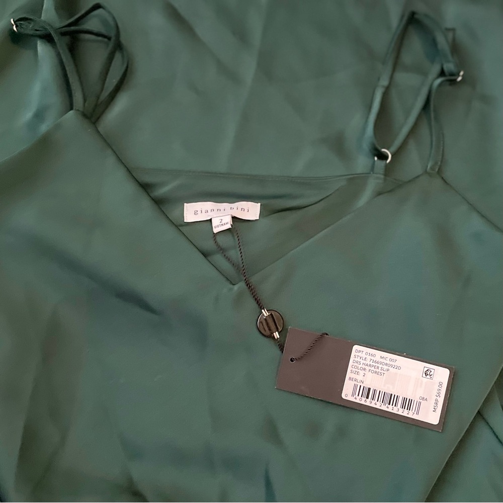 Gianni Bini Emerald Forest Green Harper Slip Satin Strappy Midi Dress Sz 2 NWT - Picture 5 of 5